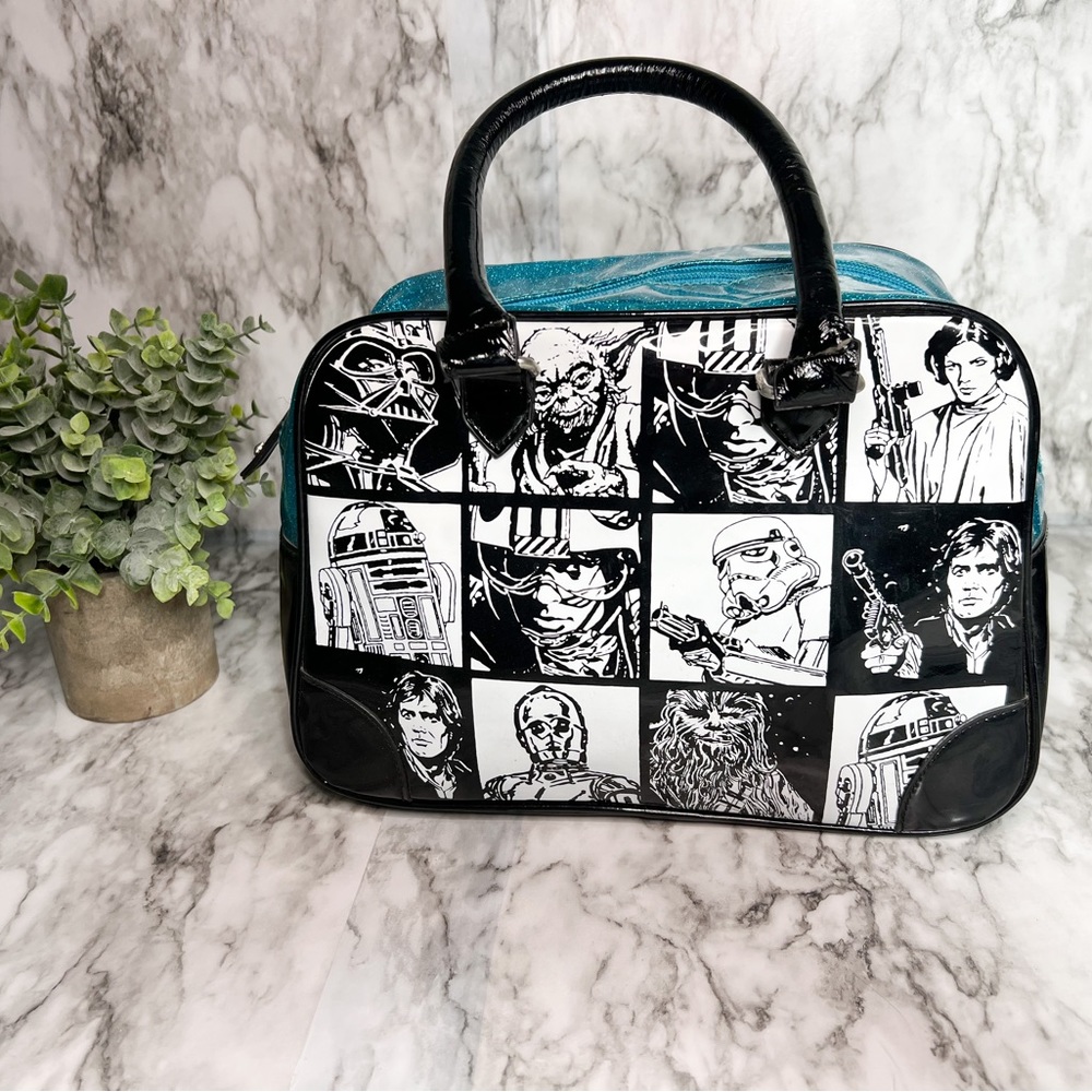 Star Wars Rock Rebel Purse Handbag Black & Blue Vinyl Vader R2D2 Chewy C3PO Leia